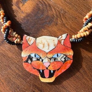 Striking Cat Inlay Retro Collectible Costume Jewelry Fashion Statement Vintage